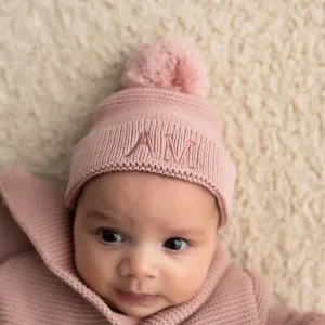 Personalised Cotton Knitted Beanie Dusty Pink