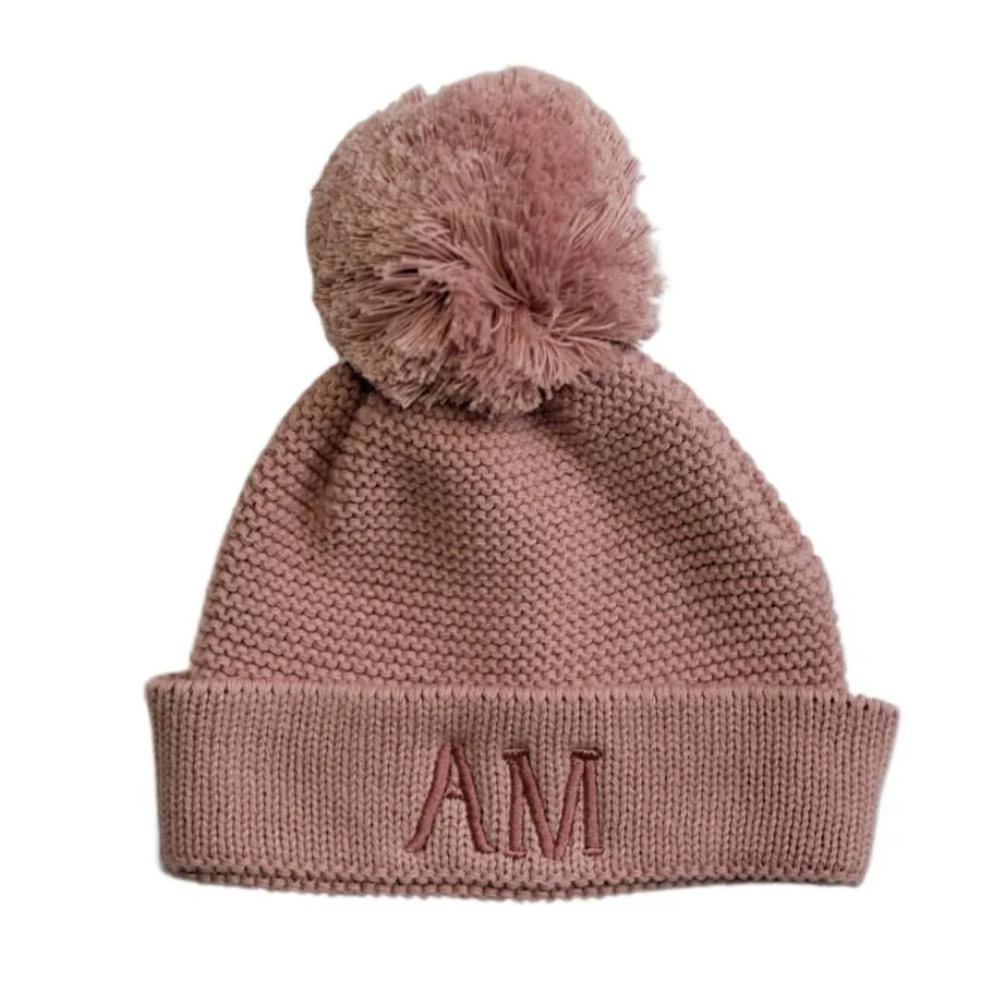 Personalised Cotton Knitted Beanie Dusty Pink