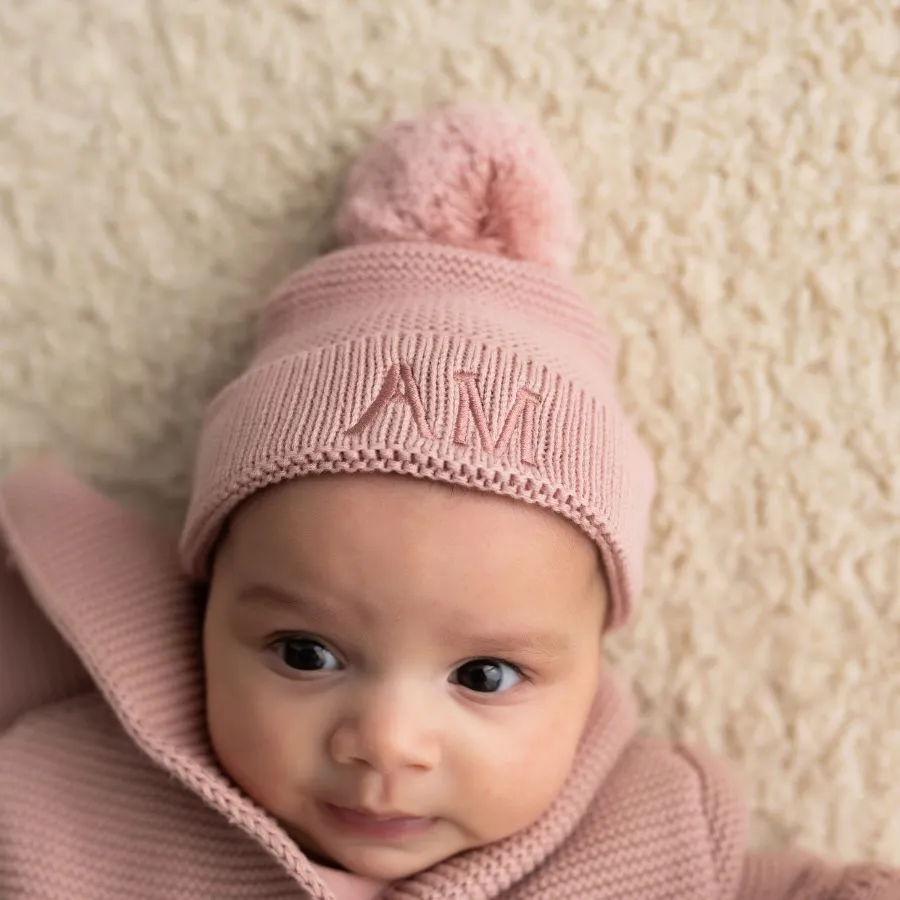 Personalised Cotton Knitted Beanie Dusty Pink