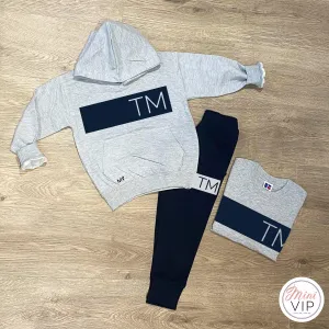 Personalised Navy / Grey Hoodie Tracksuit Lounge Set