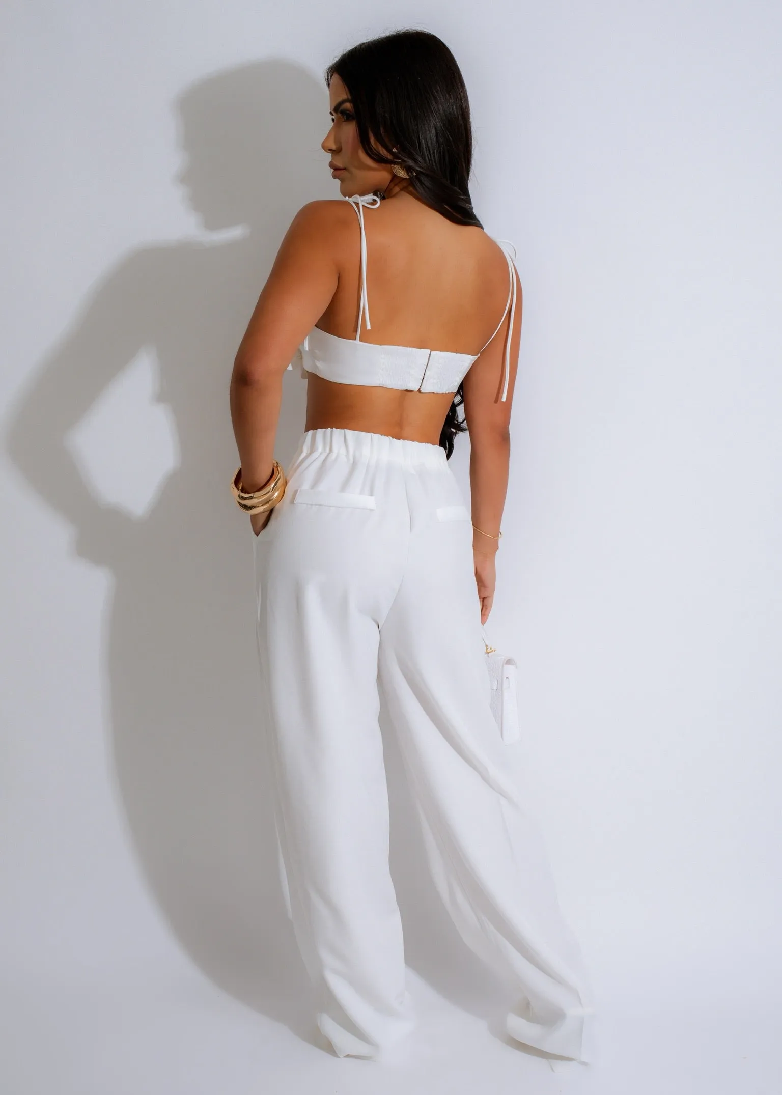 Petal Bloom Satin Crop Top White