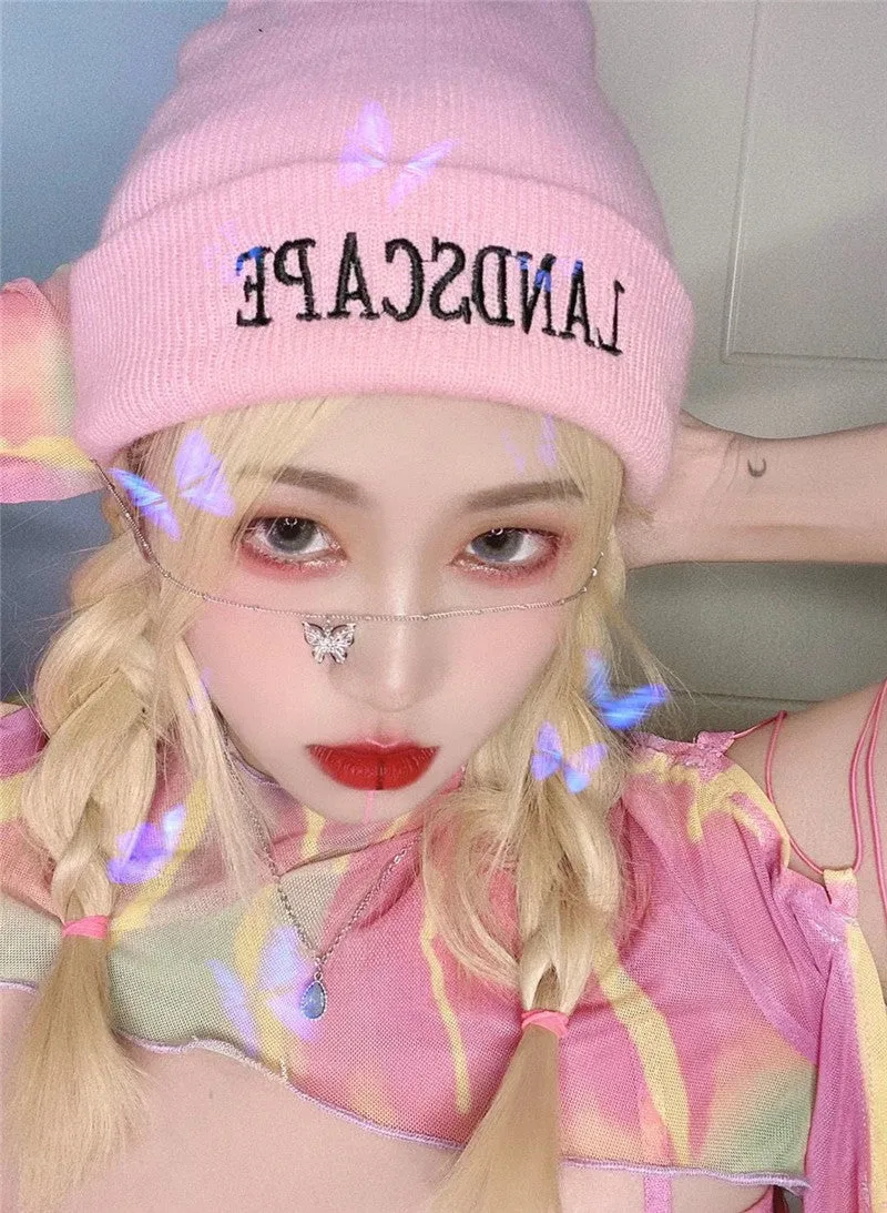 Pink letter wool hat KF81750