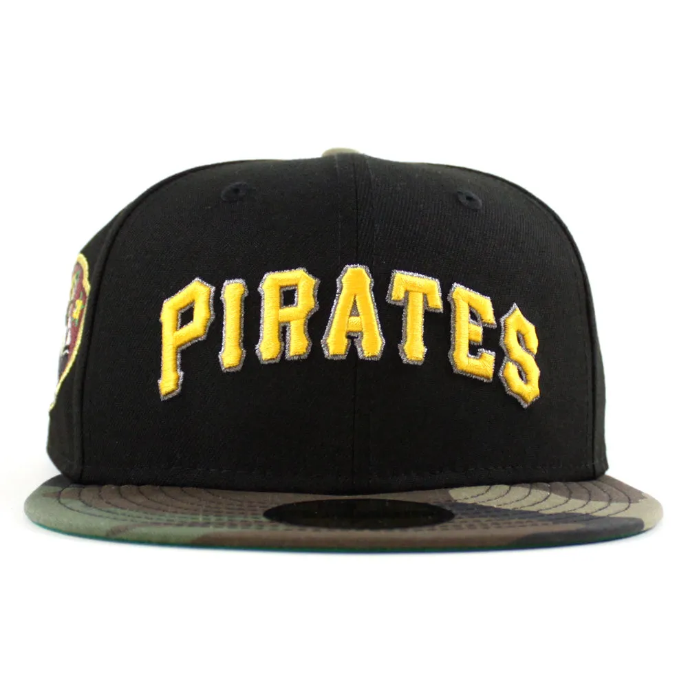 Pittsburgh Pirates Roberto Calmente  59Fifty New Era Fitted Hats (Black WoodLand Camo Green Brim)
