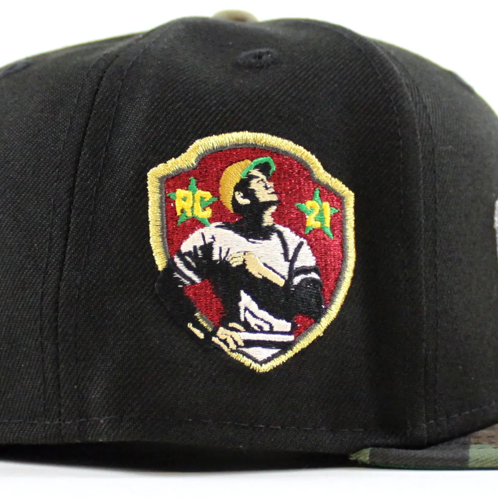 Pittsburgh Pirates Roberto Calmente  59Fifty New Era Fitted Hats (Black WoodLand Camo Green Brim)