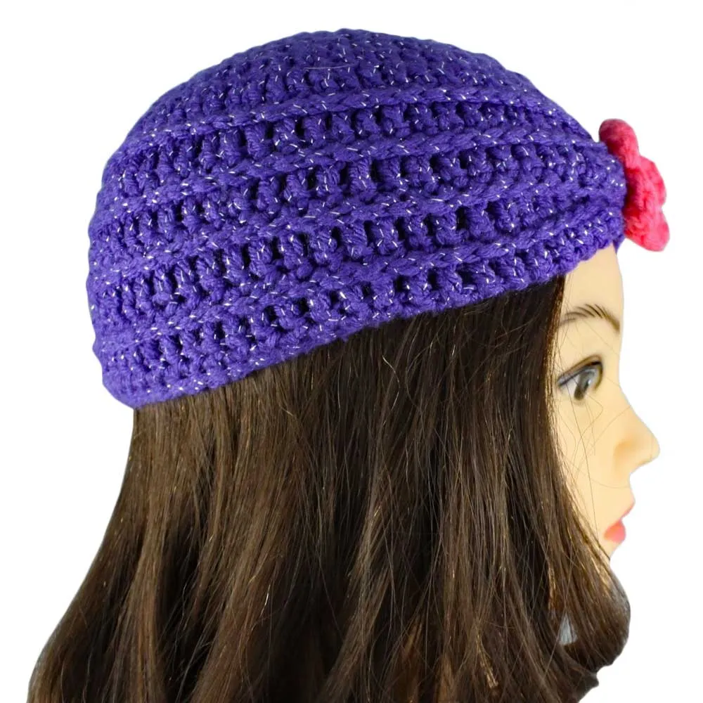 Purple and Pink Princess Turban Crochet Kids Beanie Hat - STXH13