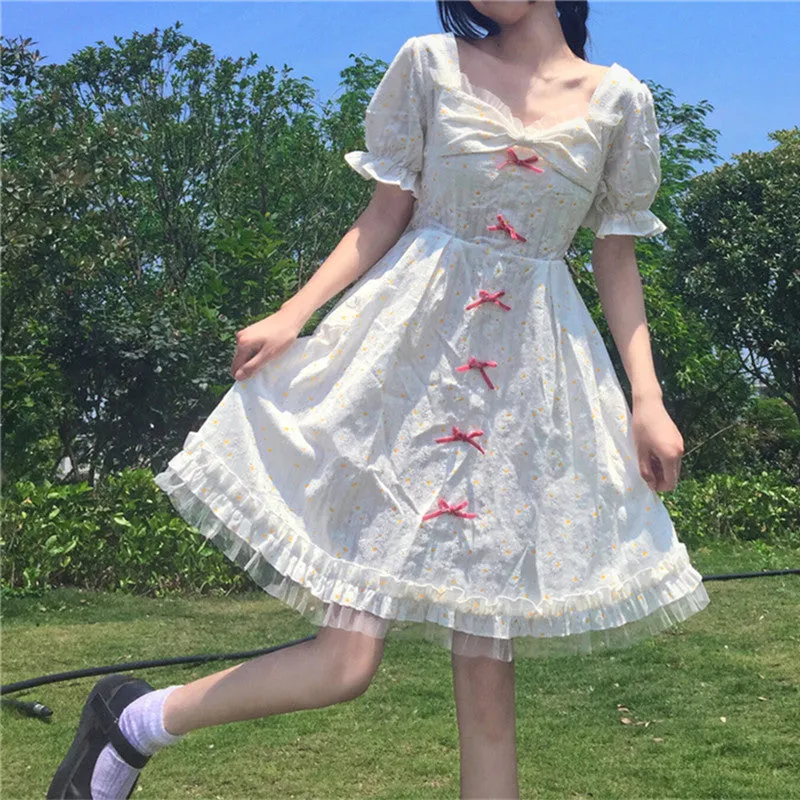 "WHITE DAISY FLORAL CUTE BOW" DRESS N041203