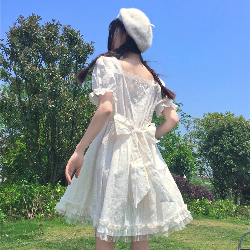 "WHITE DAISY FLORAL CUTE BOW" DRESS N041203