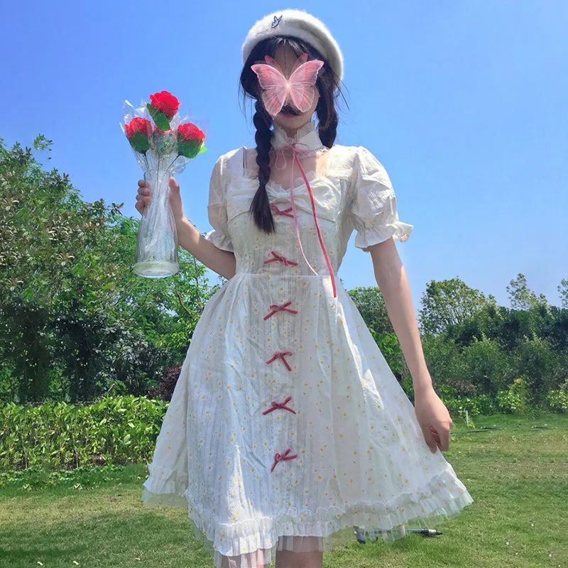 "WHITE DAISY FLORAL CUTE BOW" DRESS N041203