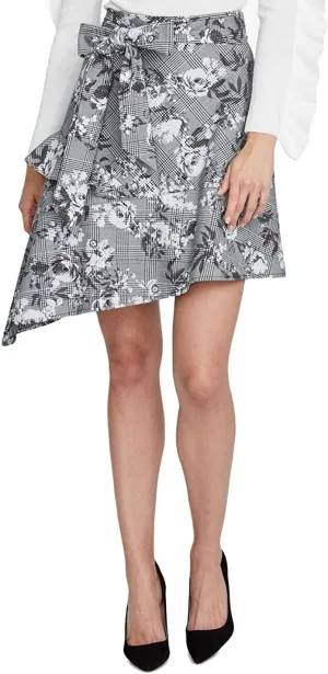 Rachel Roy Womens Bailen Plaid Floral Asymmetrical Skirt, Grey, 6