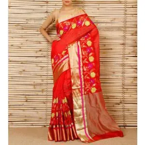 Red Silk Zari Stripes And Border & Skirt Pattern Chanderi Saree