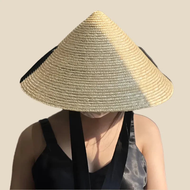 Retro Pointed Top Big Brim Straw Sun Hat