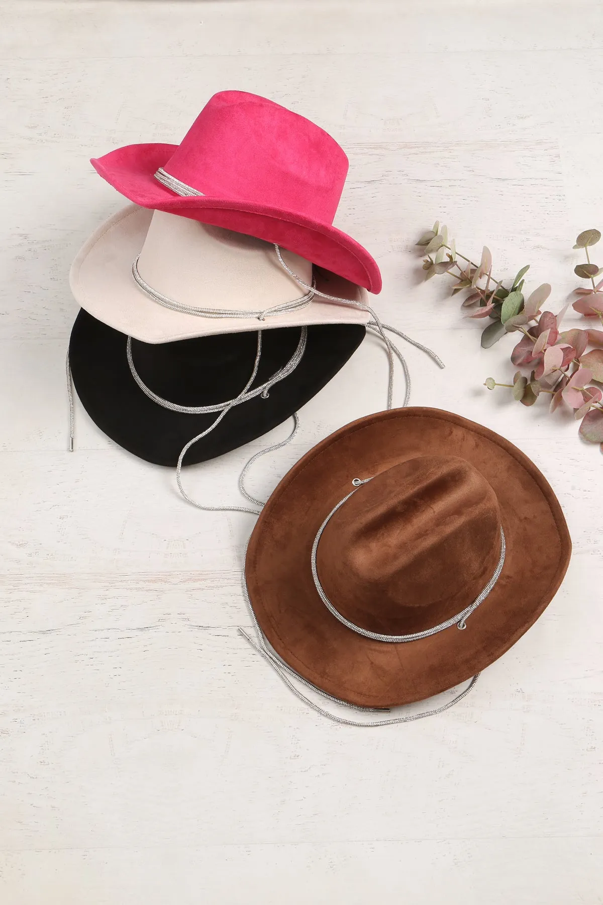 RHINESTONE GLITTER BRIM FEDORA HAT