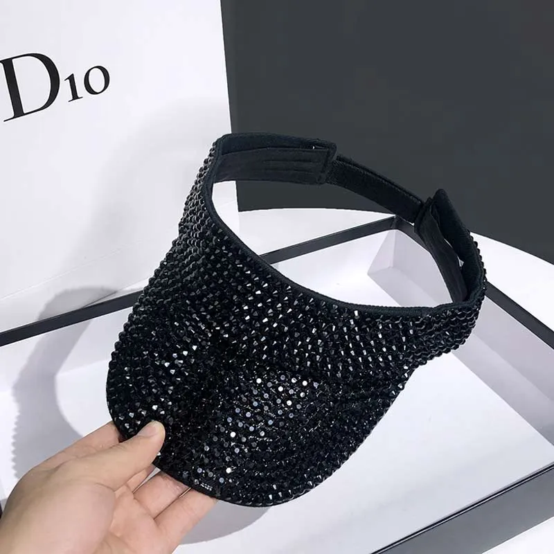 Rhinestone UV Protection Wide Brim Sun Hat
