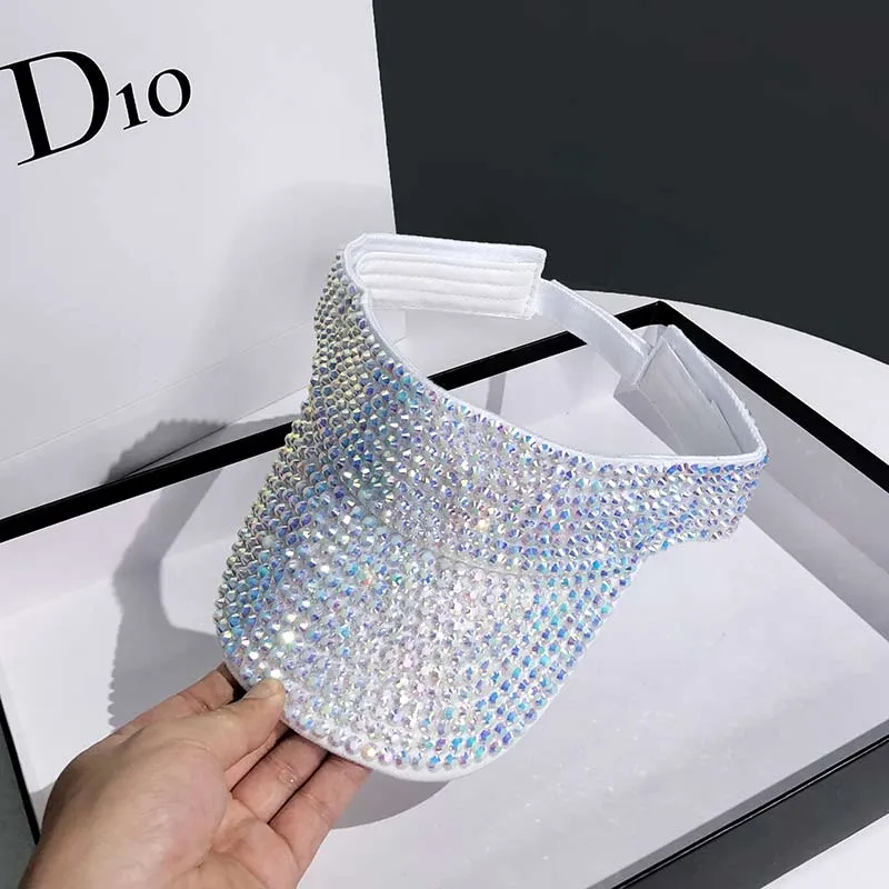 Rhinestone UV Protection Wide Brim Sun Hat