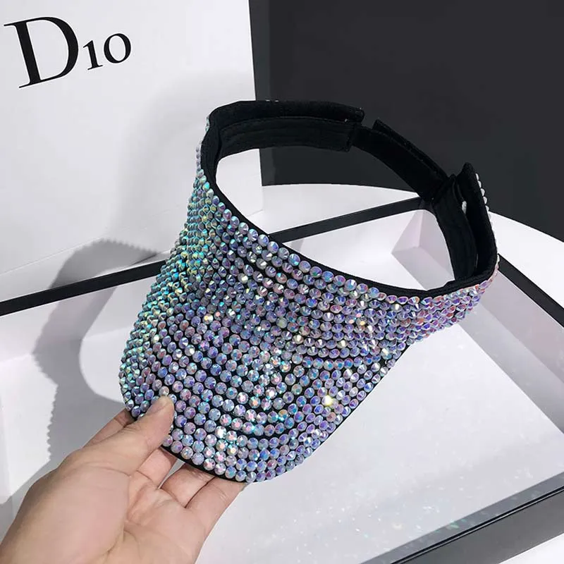 Rhinestone UV Protection Wide Brim Sun Hat