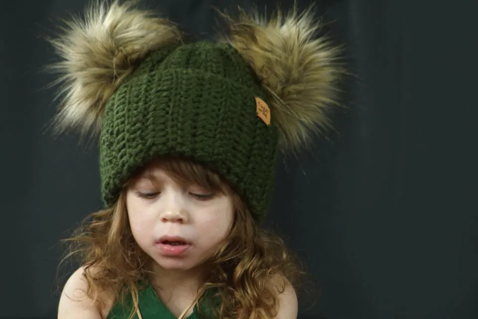 Ribbed double Pom Pom beanie