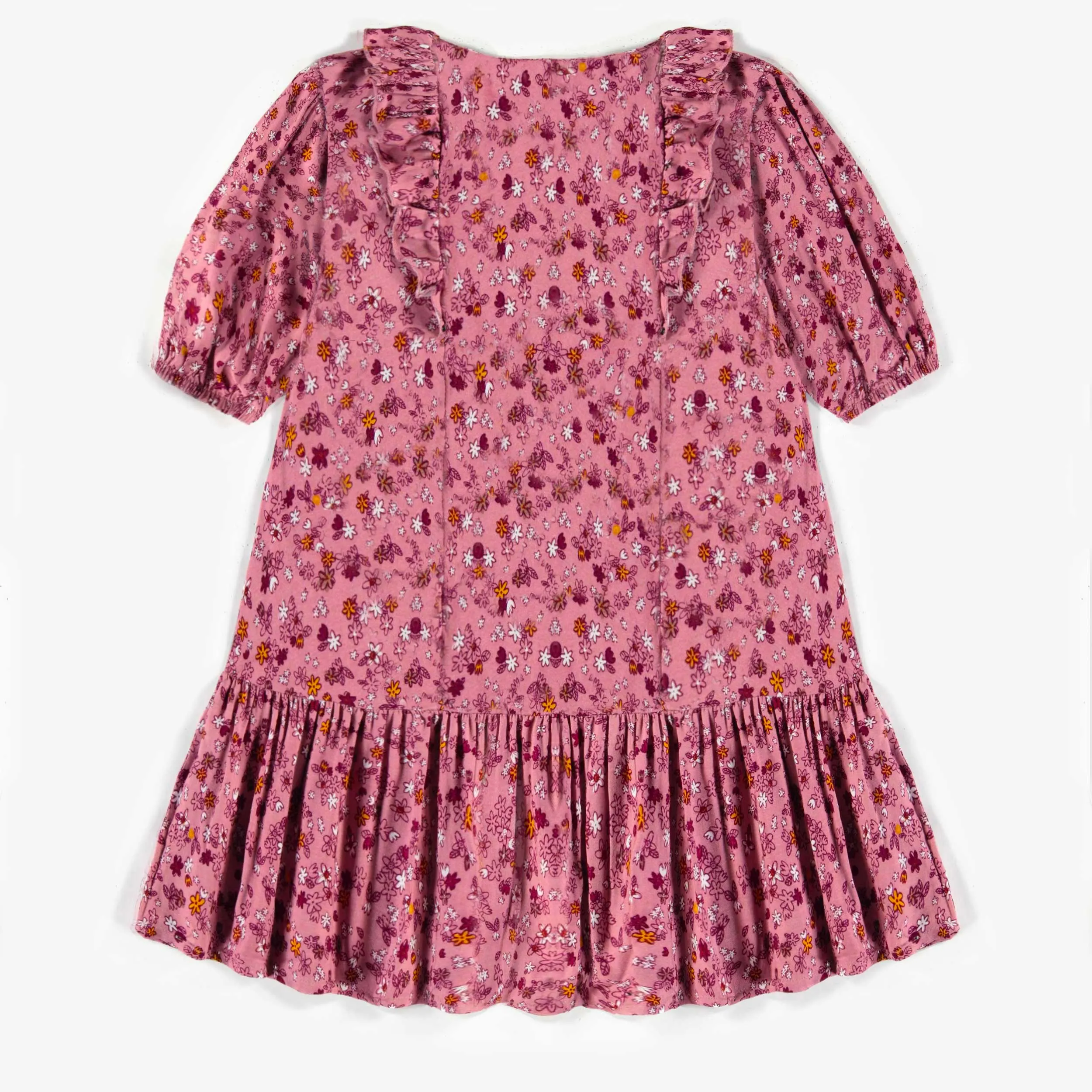 Robe rose à fleurs en viscose, enfant || Pink dress with flowers in viscose, child