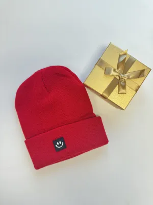 Ruby Smiley Face Patch Beanie - Final Sale