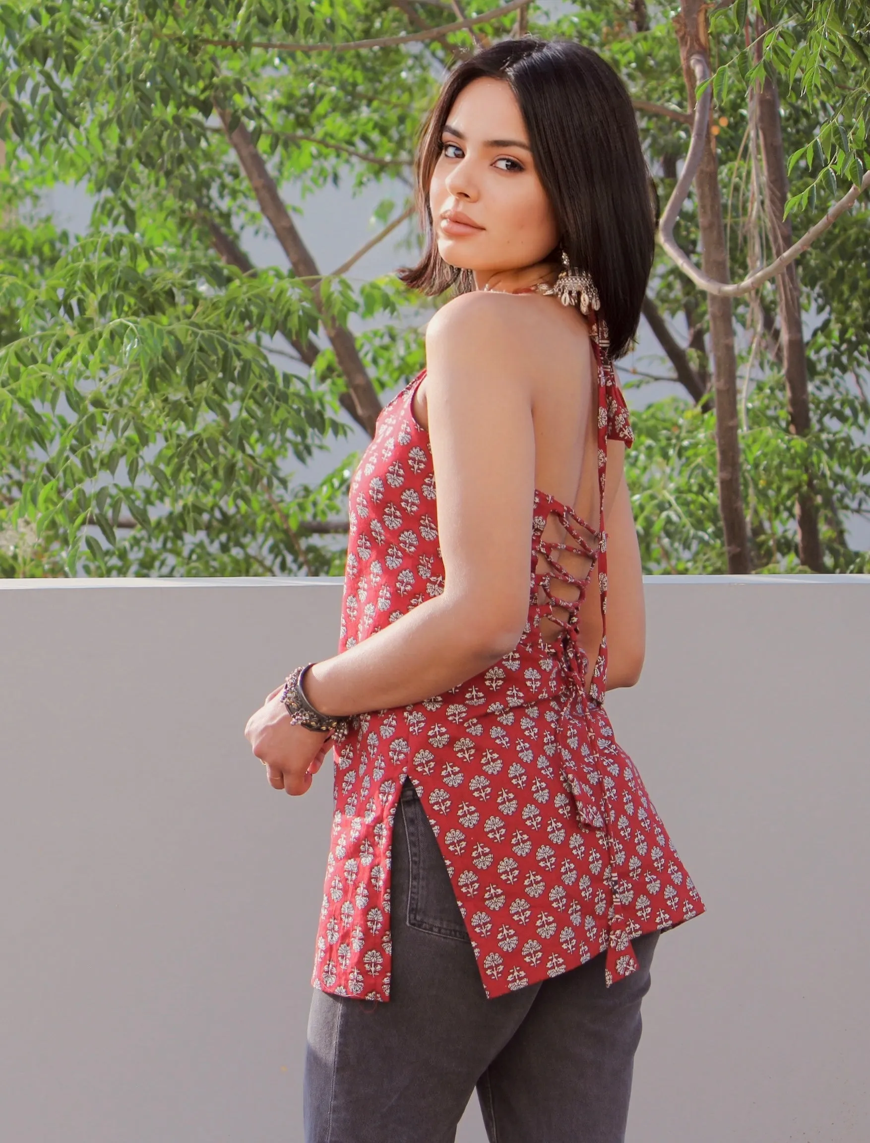 Ruby Vine Halter Kurti