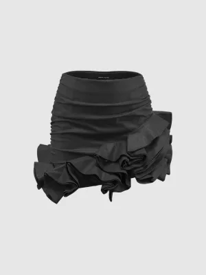 Ruffle Hem Asymmetrical Mini Skirts