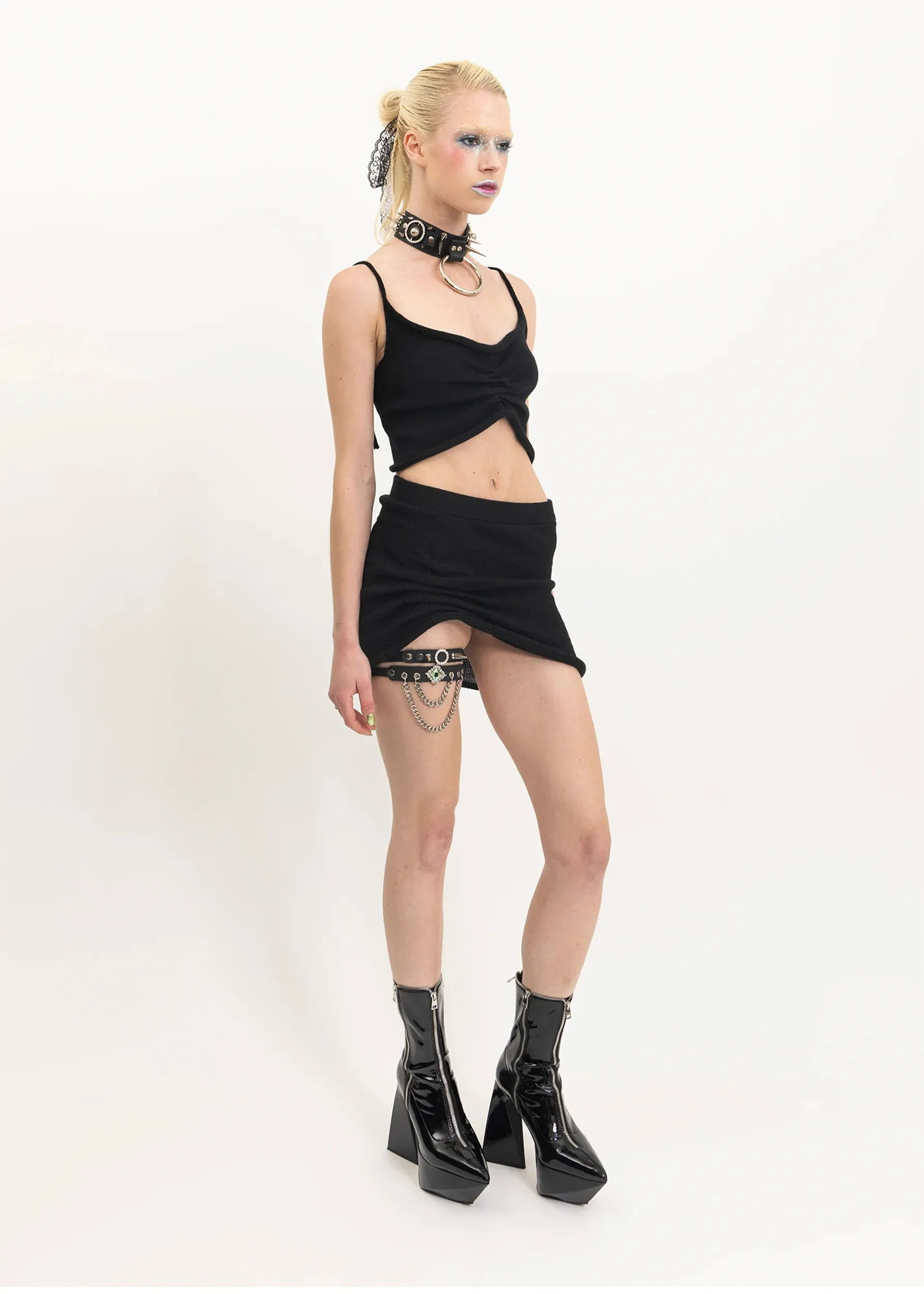 Scrunch knit micro mini skirt