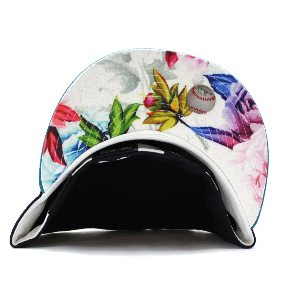 Seattle Mariners 2001 All Star Game New Era 59Fifty Fitted Hat (Glow in the Dark Logo Navy Aqua Floral Under Brim)
