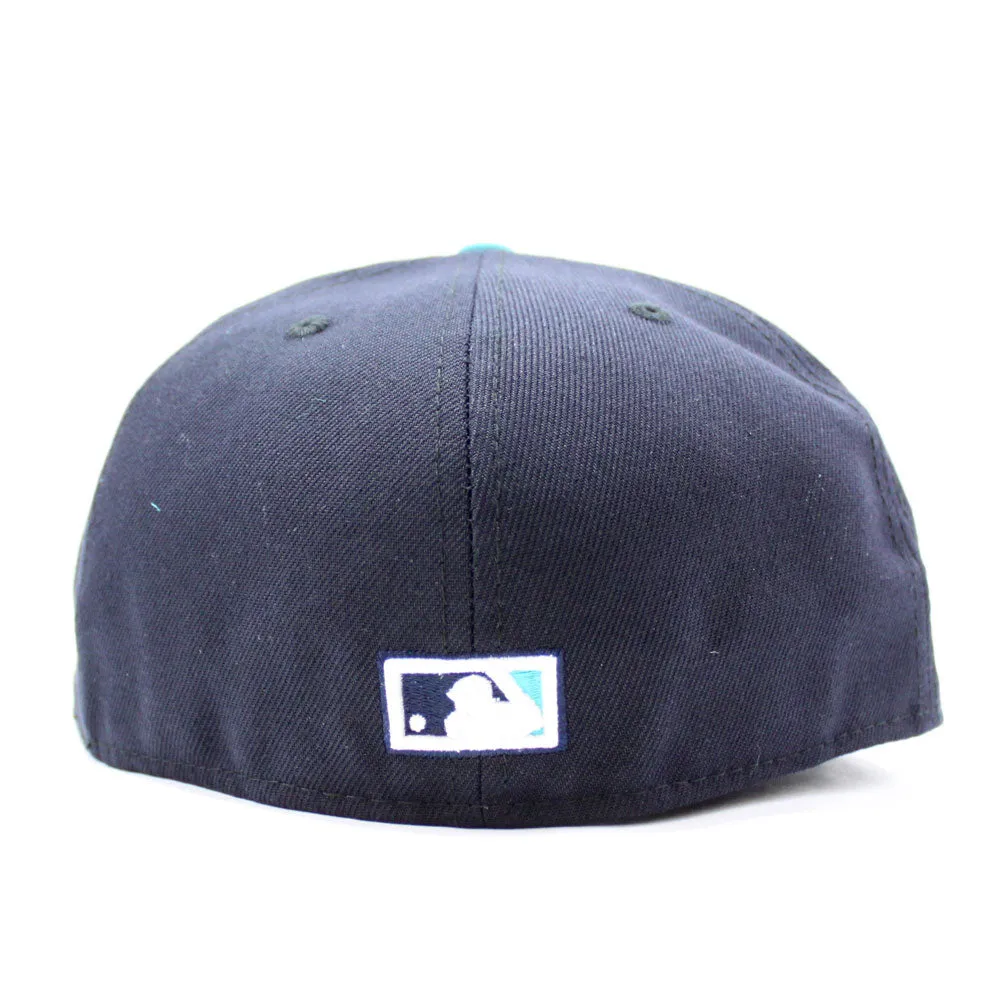 Seattle Mariners 2001 All Star Game New Era 59Fifty Fitted Hat (Glow in the Dark Logo Navy Aqua Floral Under Brim)