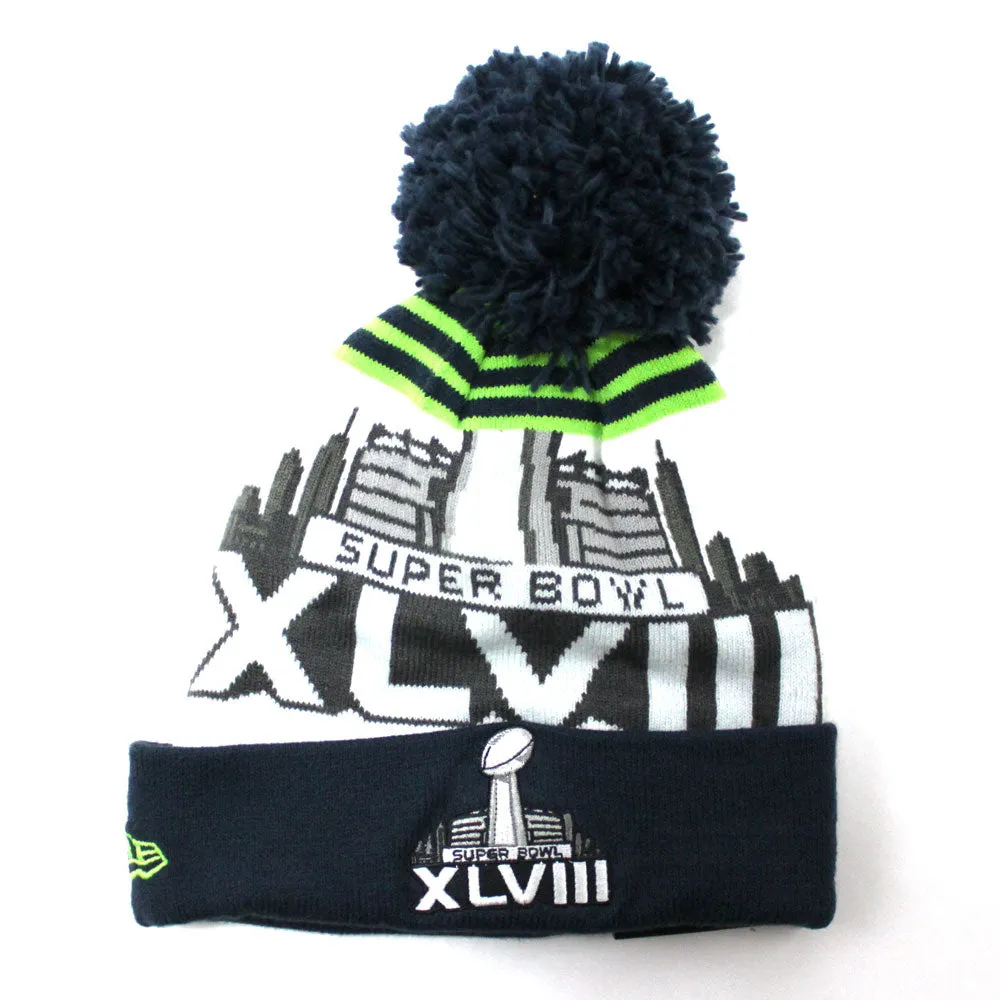 Seattle Seahawks Super Bow XLVIII New Era Pom Beanie (TEAM COLORS)