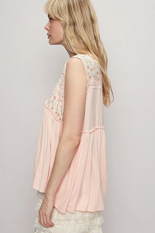 Shell Lace Detail Frill Top