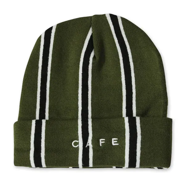 Skateboard Cafe Vertical Stripe Beanie (Olive/Black/White)