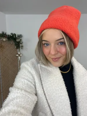 Soft Boucle Wool Knitted Beanie Hat - Orange