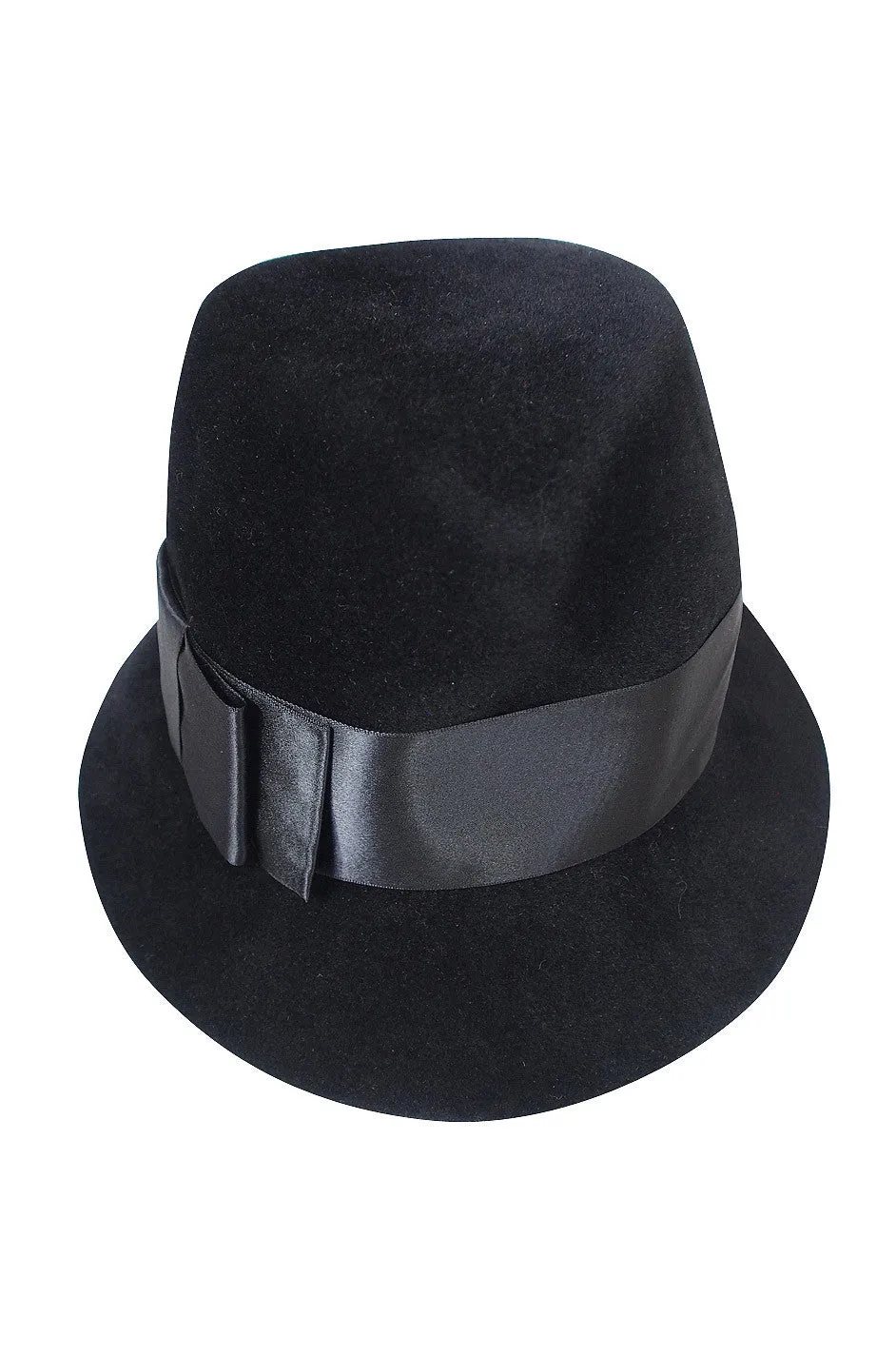 Superb 1960s Adolfo Black Fedora Hat