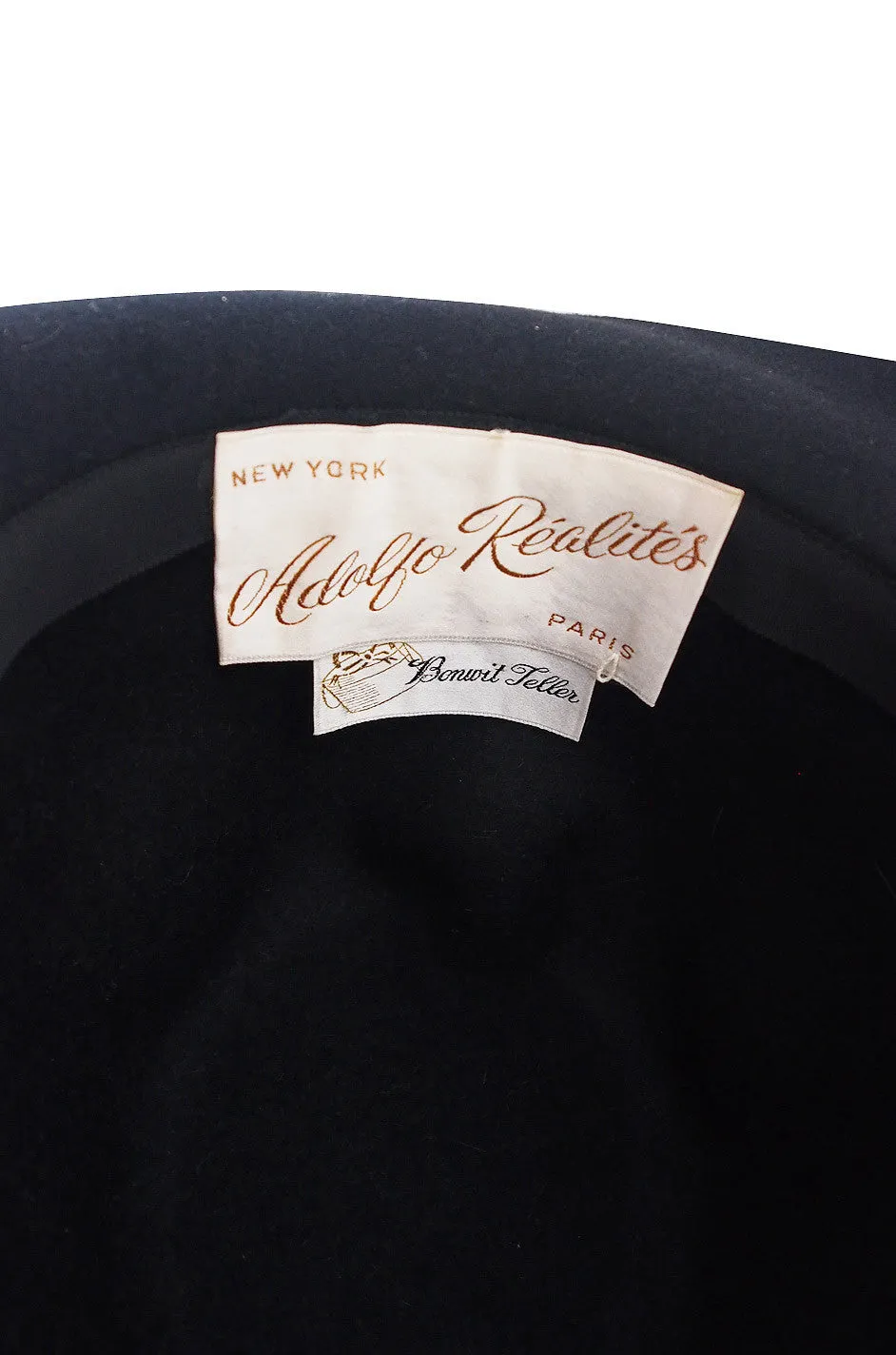 Superb 1960s Adolfo Black Fedora Hat