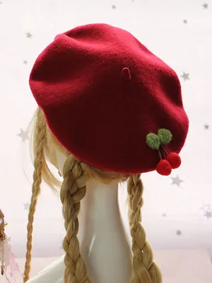 Sweet Lolita Beret Cherry Wool Lolita Hat