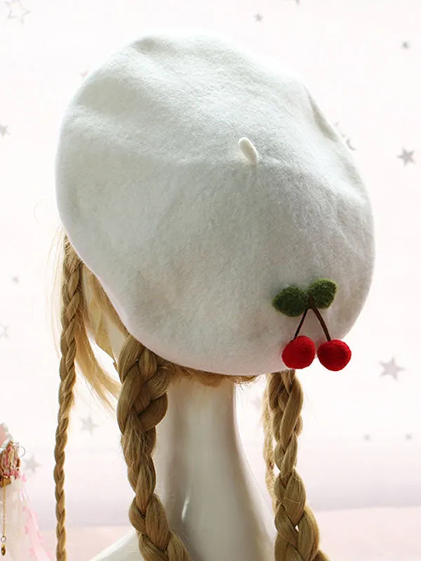 Sweet Lolita Beret Cherry Wool Lolita Hat