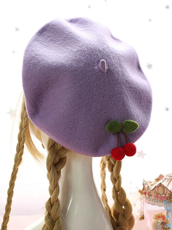 Sweet Lolita Beret Cherry Wool Lolita Hat