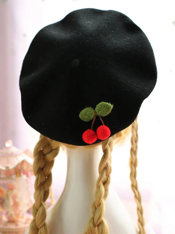 Sweet Lolita Beret Cherry Wool Lolita Hat