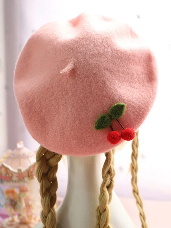 Sweet Lolita Beret Cherry Wool Lolita Hat