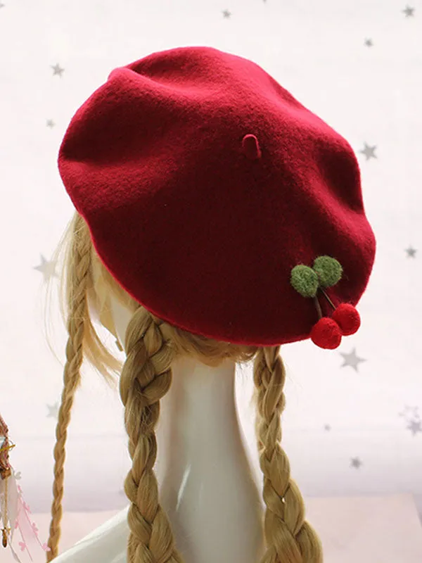 Sweet Lolita Beret Cherry Wool Lolita Hat