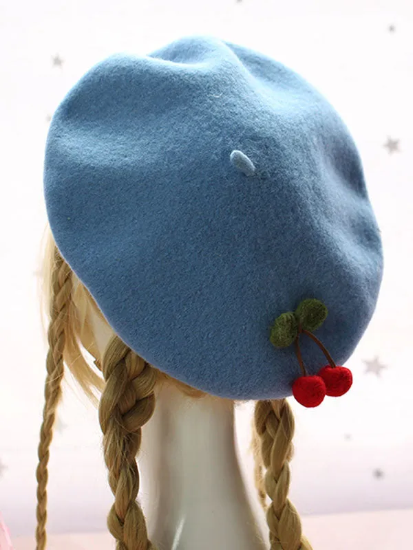 Sweet Lolita Beret Cherry Wool Lolita Hat