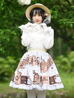 Sweet Lolita Overskirt Floral Print Coffee Brown Lace Sweet Lolita Skirts