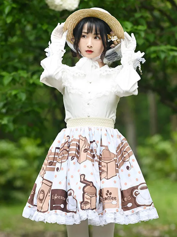 Sweet Lolita Overskirt Floral Print Coffee Brown Lace Sweet Lolita Skirts