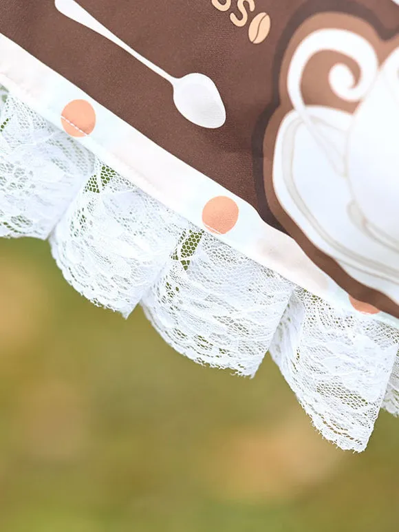Sweet Lolita Overskirt Floral Print Coffee Brown Lace Sweet Lolita Skirts