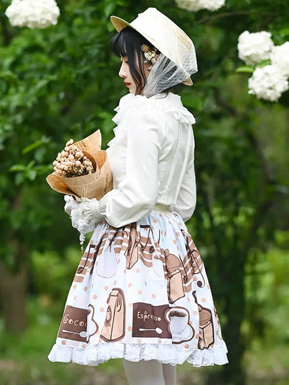Sweet Lolita Overskirt Floral Print Coffee Brown Lace Sweet Lolita Skirts