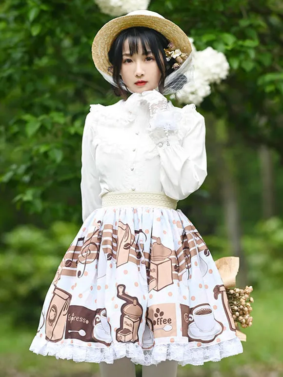 Sweet Lolita Overskirt Floral Print Coffee Brown Lace Sweet Lolita Skirts