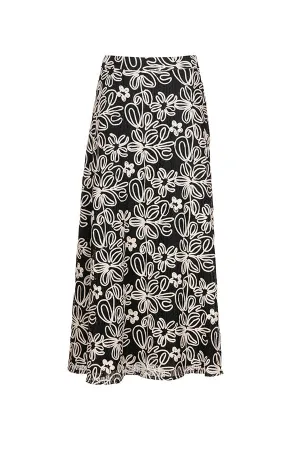 TENENTE BLACK FLORAL EMBROIDERY SKIRT