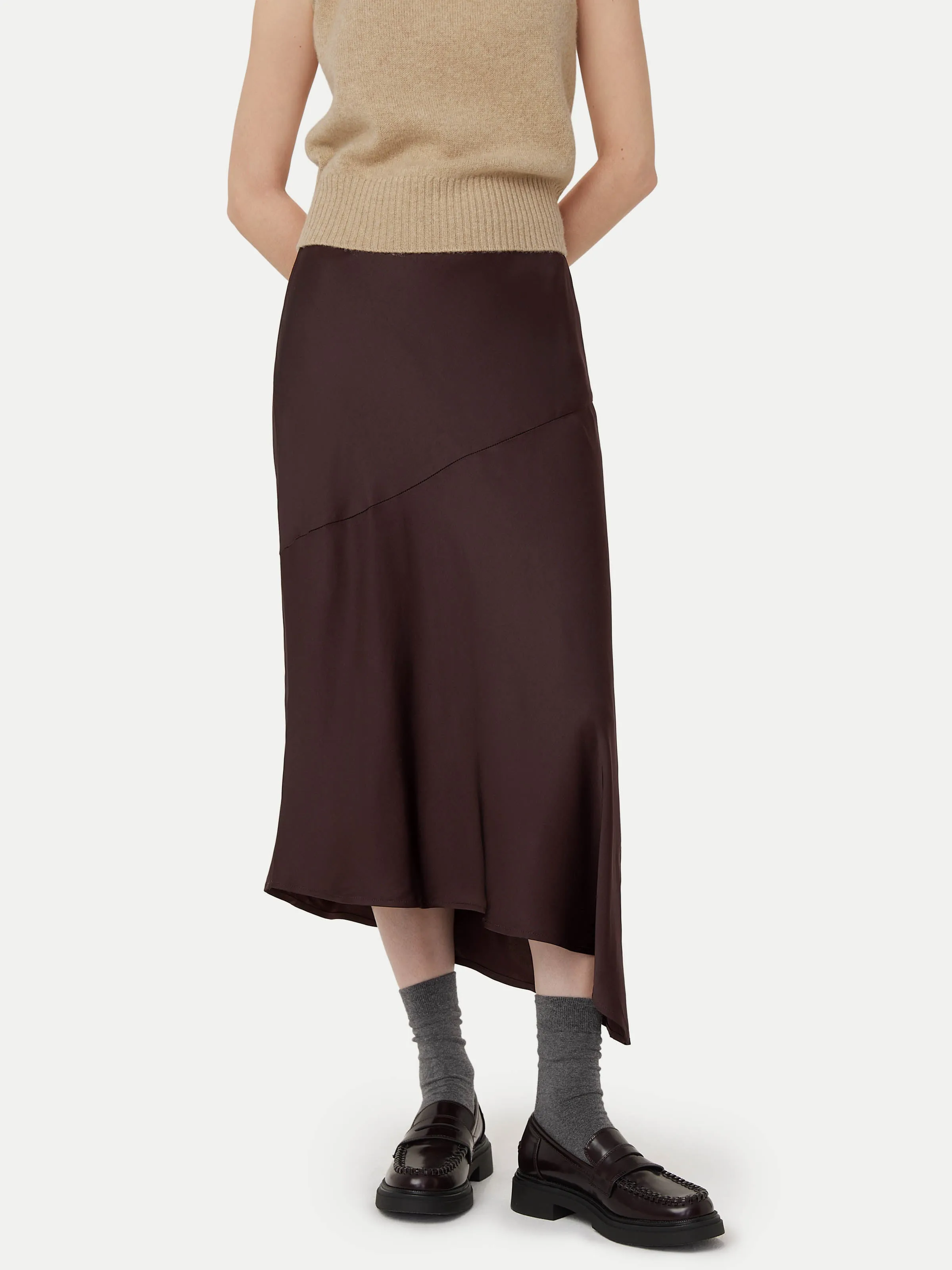 The Asymmetrical Midi Skirt  in Dark Chocolate