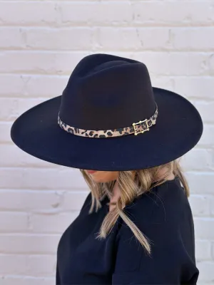 The Dandy Wide Brim Hat- Black With Leopard