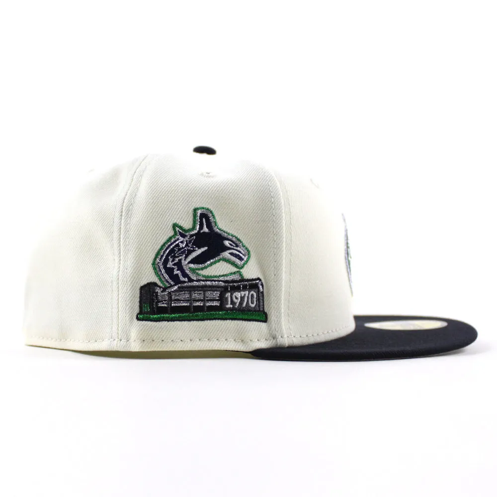 Vancouver Canucks 1970 Stadium Patch New Era 59Fifty Fitted Hat (Chrome White Navy Gray Under brim)