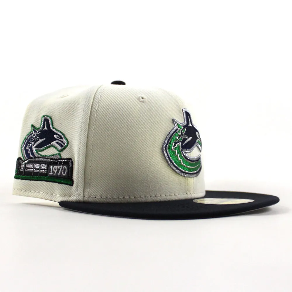 Vancouver Canucks 1970 Stadium Patch New Era 59Fifty Fitted Hat (Chrome White Navy Gray Under brim)
